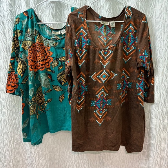 Collections Etc Tops - Collections Etc Womens 3/4 Sleeve Tunic Set of 2 Floral Geometric Print Size XXL